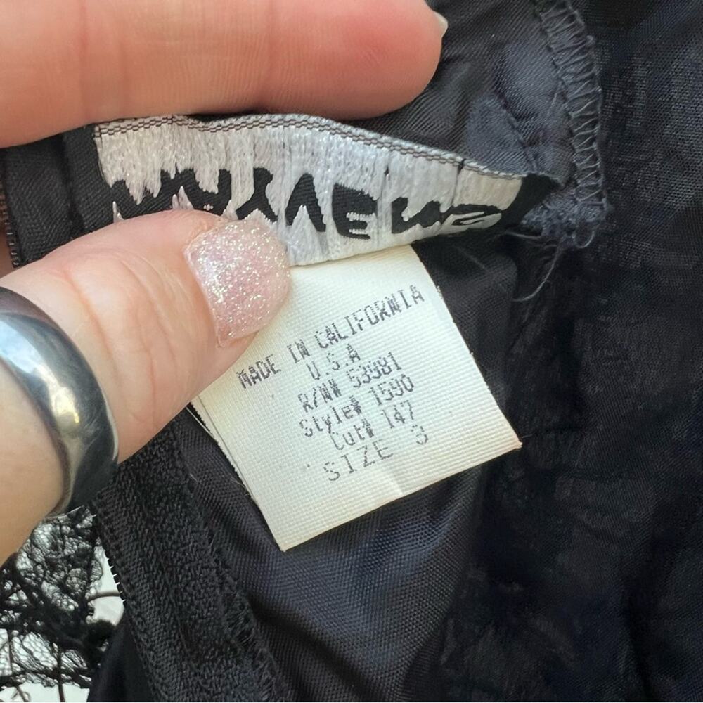 80s Mayvens of California Black Ruched Bodycon Dress Sheer Sequin Puff Sleeve 3 - Picture 6 of 7